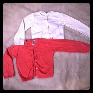 2 Carter’s brand Cardigans white and coral 24mo